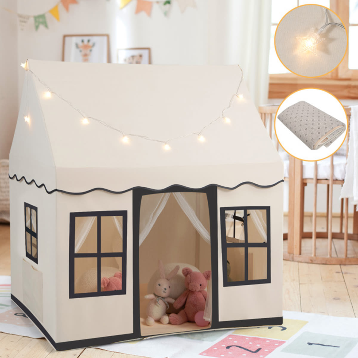Large Kids Play Tent with Star String Lights