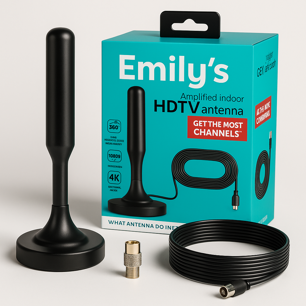 Emily's HDTV 4K Magnetic Digital Antenna - 300 Mile Range Indoor TV Antenna for Free Local Channels