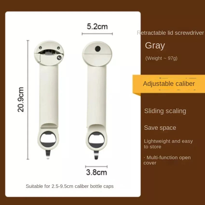 Retractable Bottle Opener - Adjustable Lid Multifunctional Retractable Can Opener