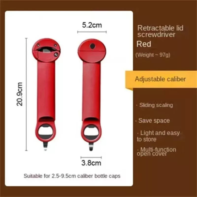 Retractable Bottle Opener - Adjustable Lid Multifunctional Retractable Can Opener