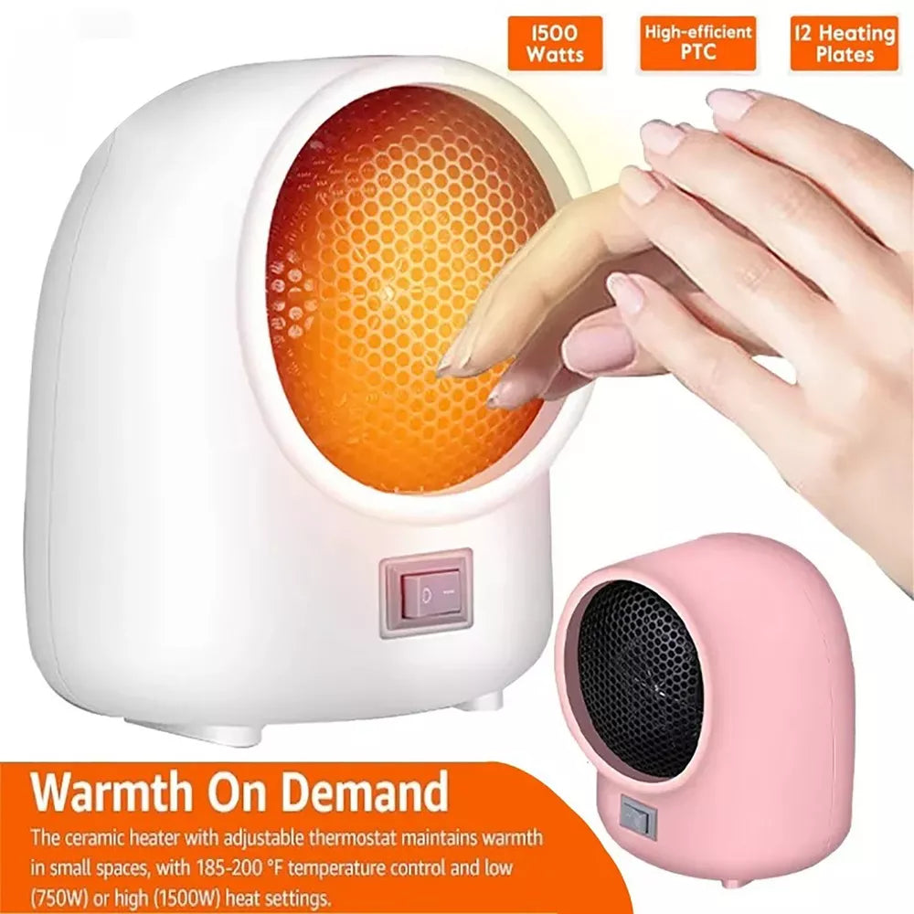 Mini Portable Electric Heater - Programmable & Adjustable Thermostat for Bedroom, Home Office, Personal Use