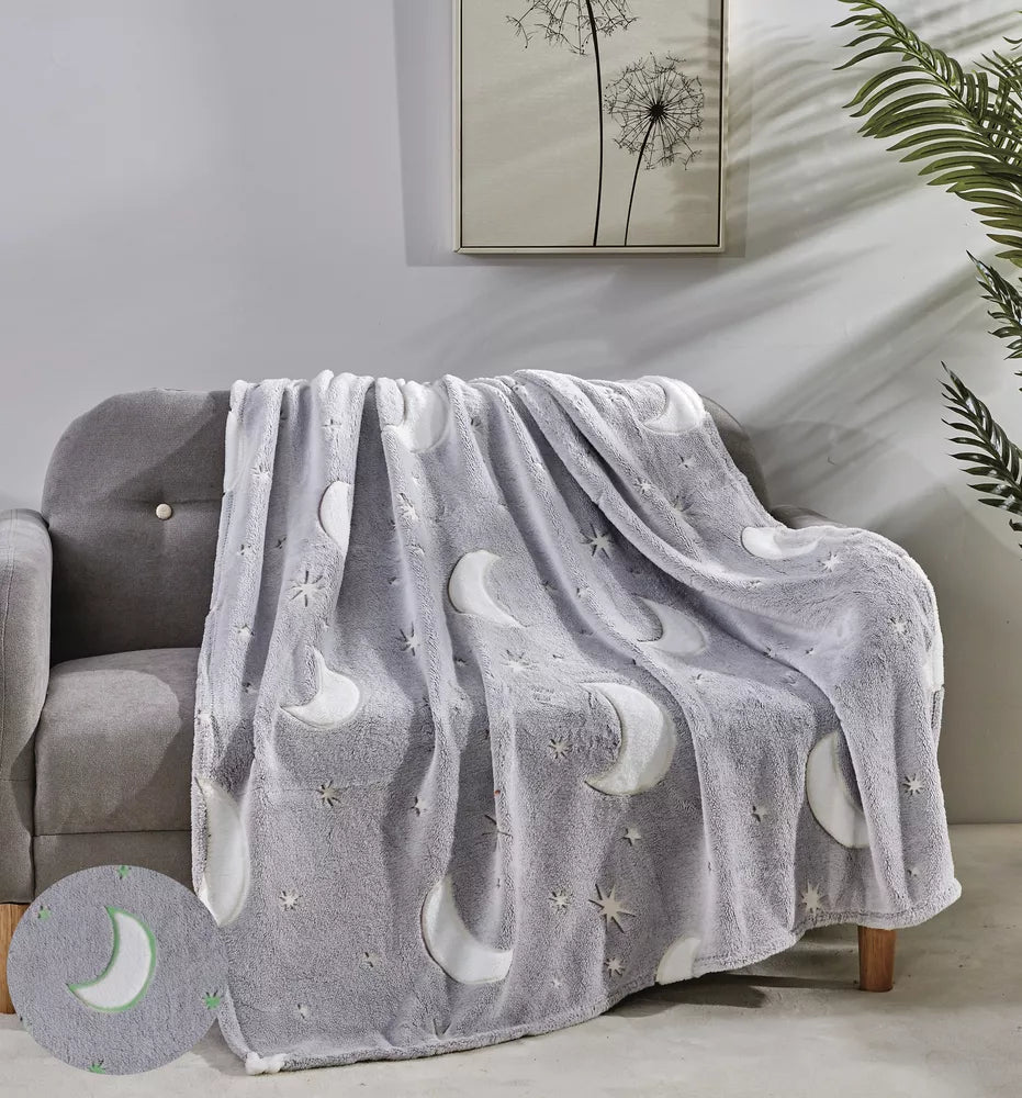 Luminous Blanket - Moon Star Design Warm Flannel Glow In The Dark Blanket