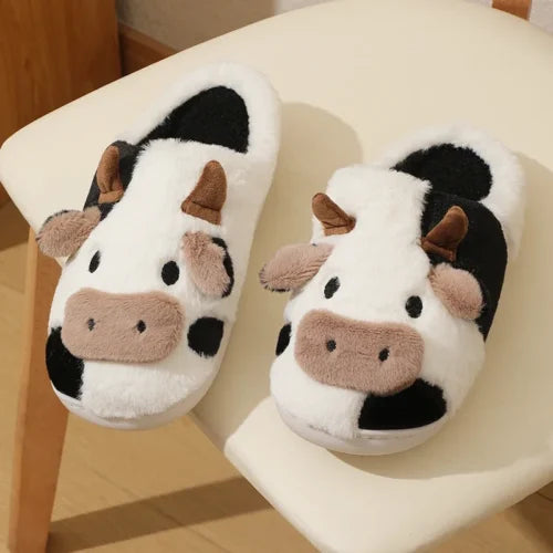 Cartoon Cow Plush Slippers