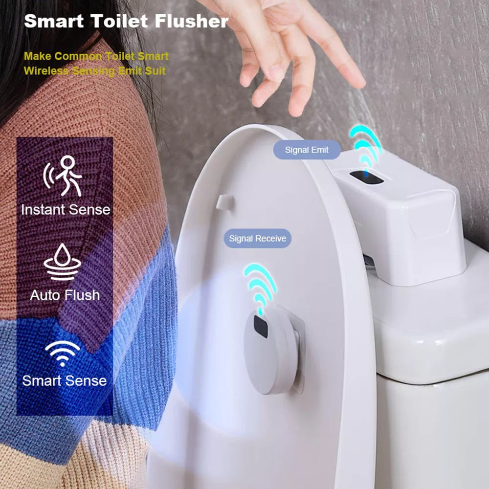 Touchless Intelligent Auto-Flush Sensor - Adjustable Automatic Motion Sensor Toilet Flush Kit Powered by Batteries