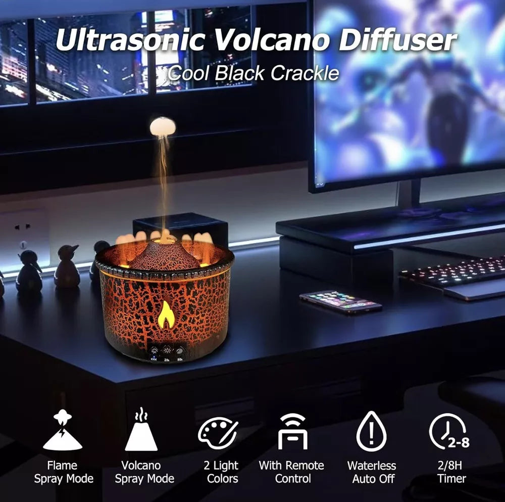 Volcano Aroma Diffuser - Humidifier Flame and Volcano for Bedroom, Living Room, Office, Spa & Yoga