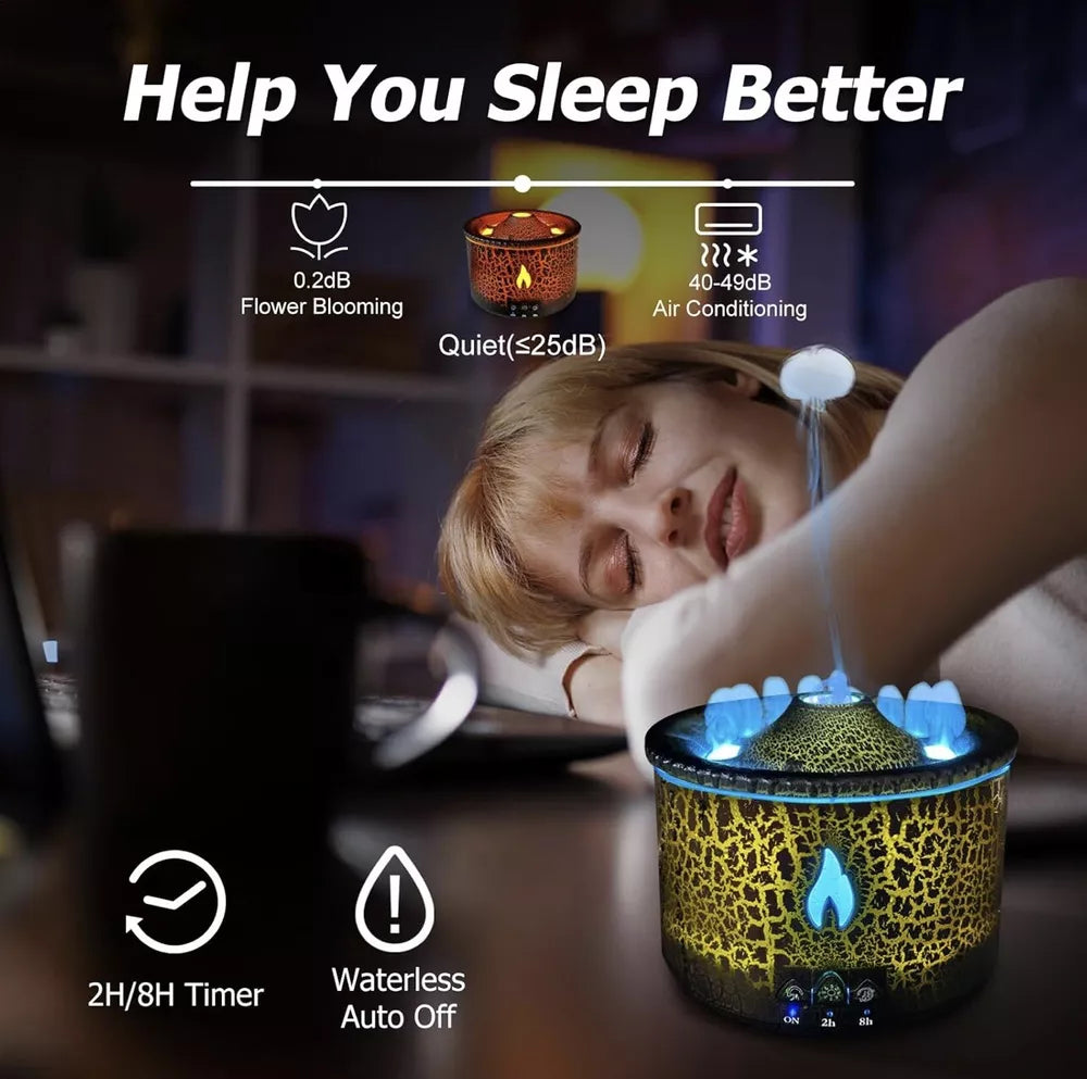 Volcano Aroma Diffuser - Humidifier Flame and Volcano for Bedroom, Living Room, Office, Spa & Yoga