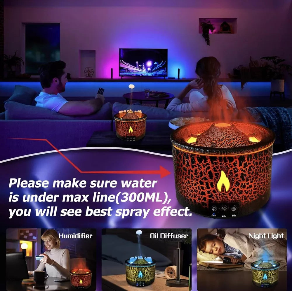 Volcano Aroma Diffuser - Humidifier Flame and Volcano for Bedroom, Living Room, Office, Spa & Yoga