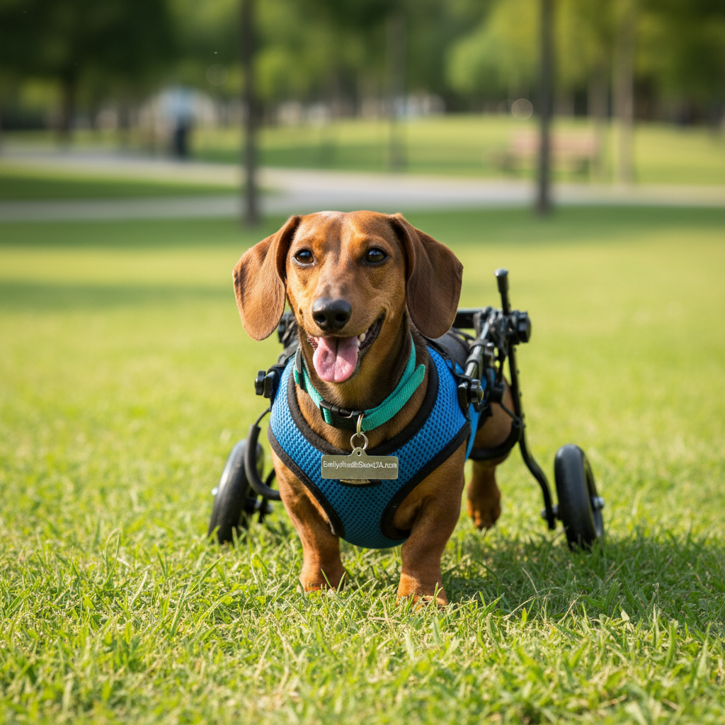 Dog wheelchair hind legs paralyzed outdoor mobility rear leg support happy active pet
