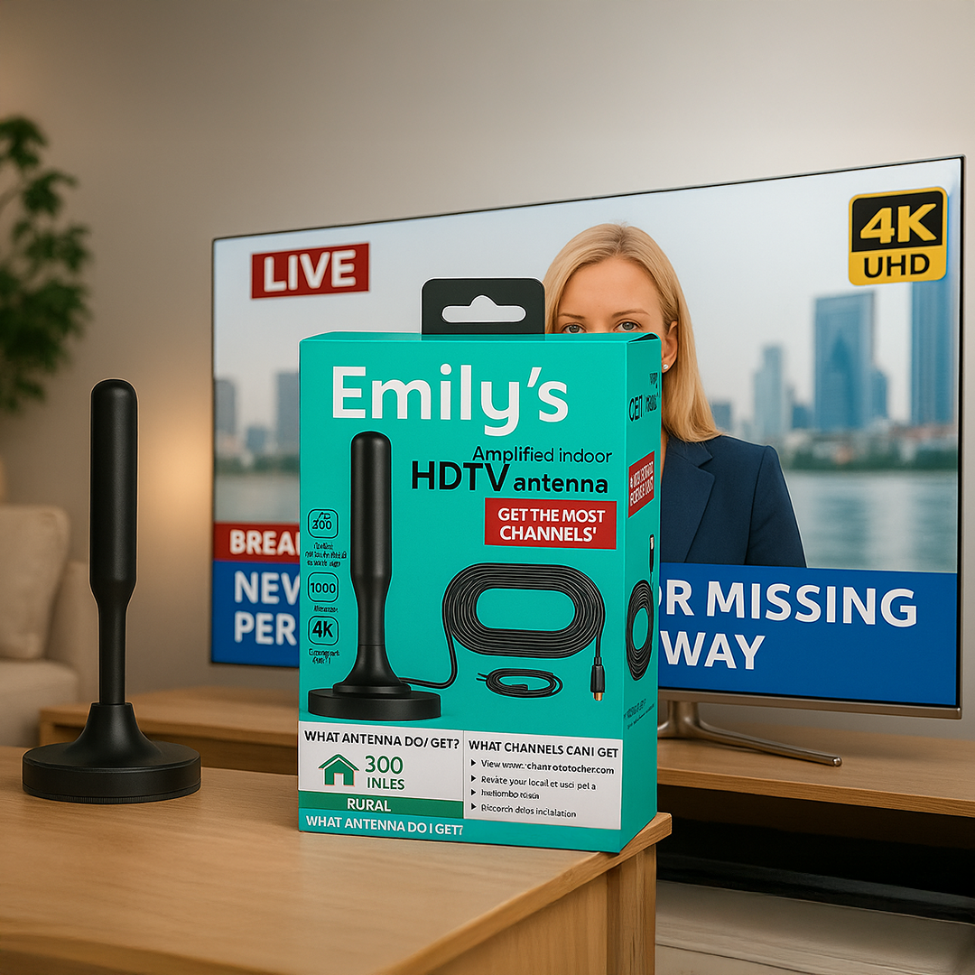 Emily's HDTV 4K Magnetic Digital Antenna - 300 Mile Range Indoor TV Antenna for Free Local Channels