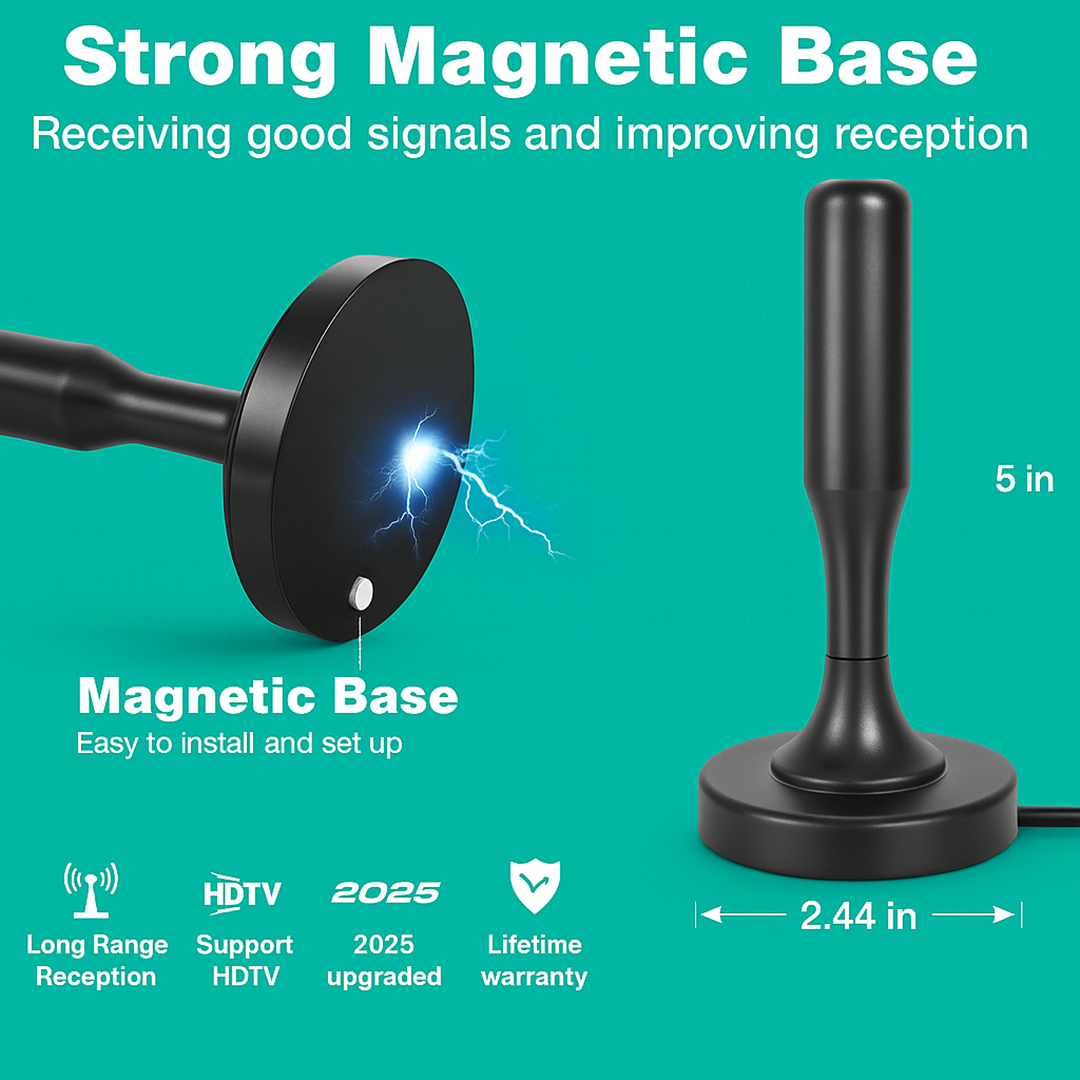 Emily's HDTV 4K Magnetic Digital Antenna - 300 Mile Range Indoor TV Antenna for Free Local Channels