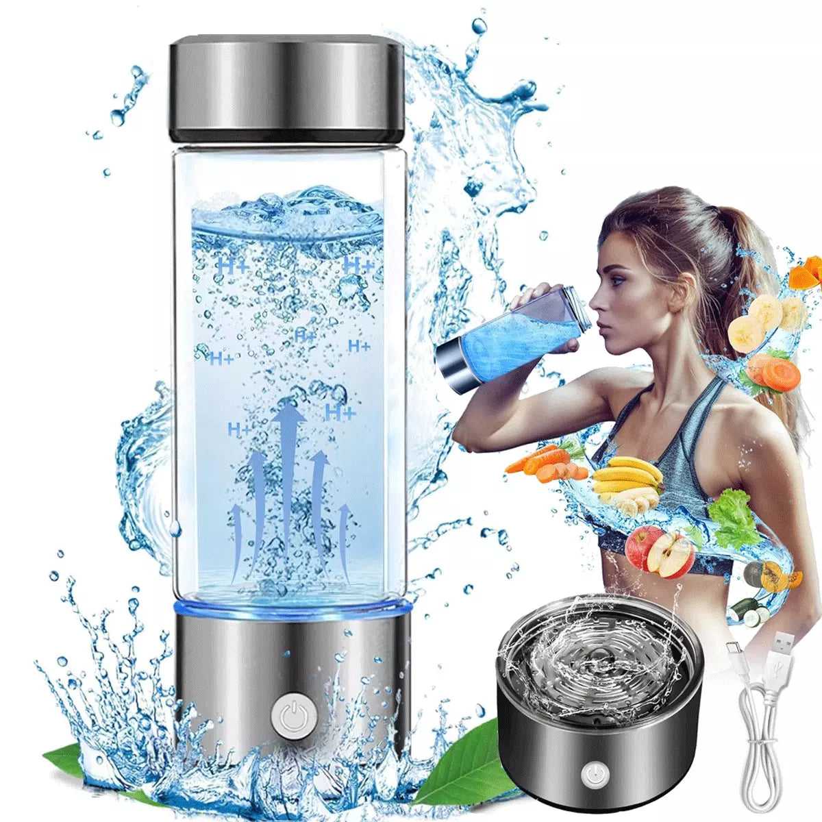 Portable Hydrogen Water Bottle Generator - Alkaline Maker, Water Ionizer, Antioxidant