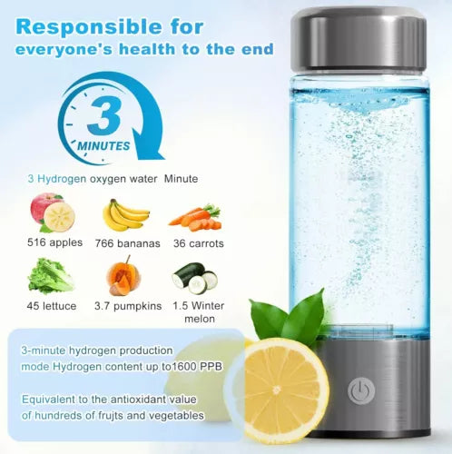 Portable Hydrogen Water Bottle Generator - Alkaline Maker, Water Ionizer, Antioxidant