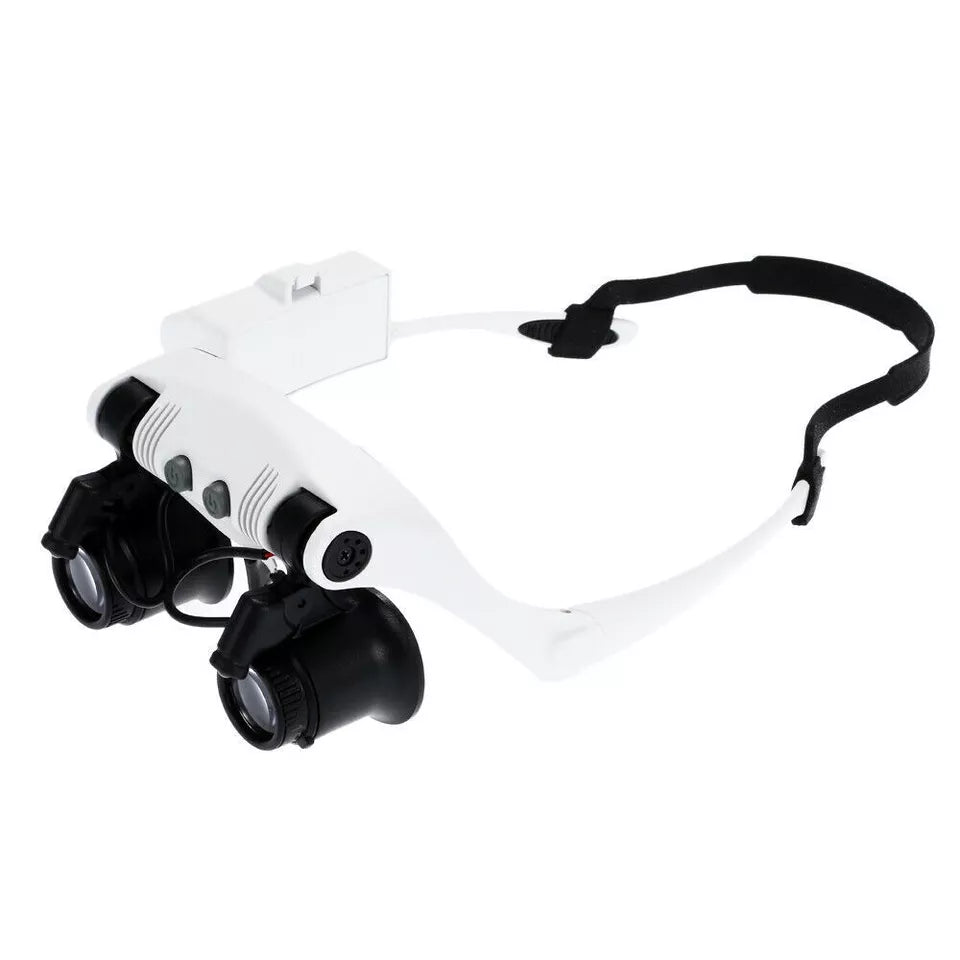 Headband Magnifier with LED Light – 8 Interchangeable Lenses for Precision Work