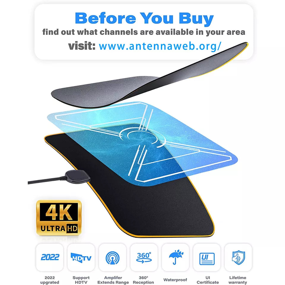 300 Miles Indoor Digital Amplified HDTV Antenna W/ Signal Booster