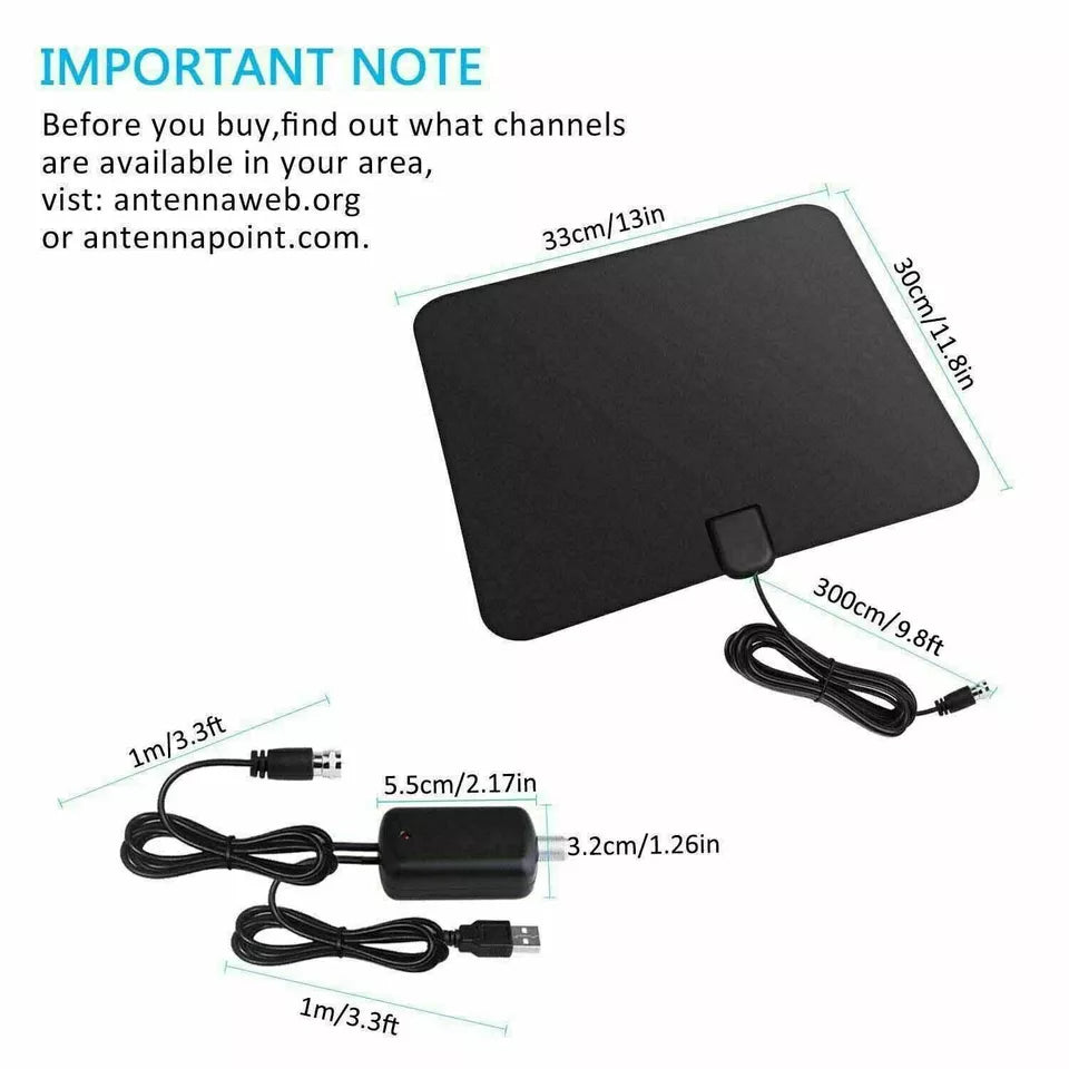 300 Miles Indoor Digital Amplified HDTV Antenna W/ Signal Booster