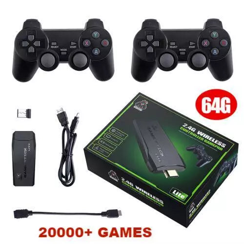 HDMI 4K TV Game Stick Console | 64GB with 20,000+ Retro Games & 2 Wireless Gamepads