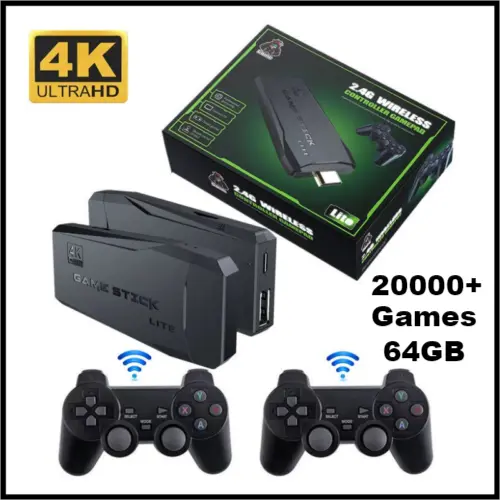 HDMI 4K TV Game Stick Console | 64GB with 20,000+ Retro Games & 2 Wireless Gamepads