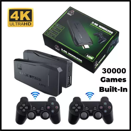HDMI 4K TV Game Stick Console | 64GB with 20,000+ Retro Games & 2 Wireless Gamepads