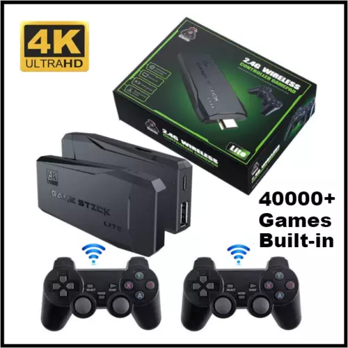 HDMI 4K TV Game Stick Console | 64GB with 20,000+ Retro Games & 2 Wireless Gamepads