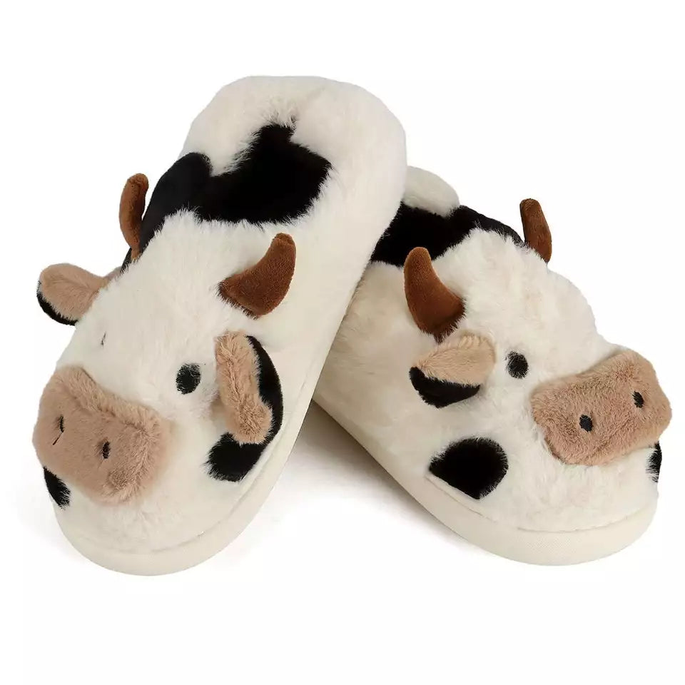 Cartoon Cow Plush Slippers