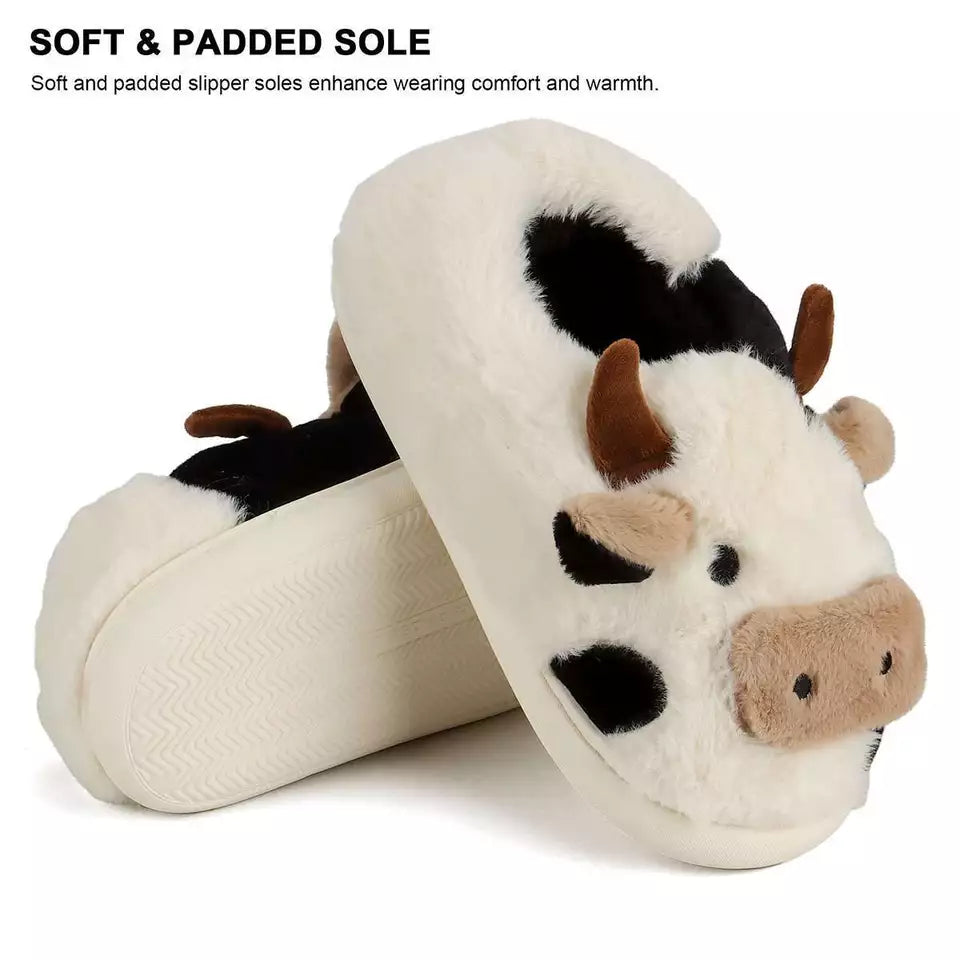 Cartoon Cow Plush Slippers