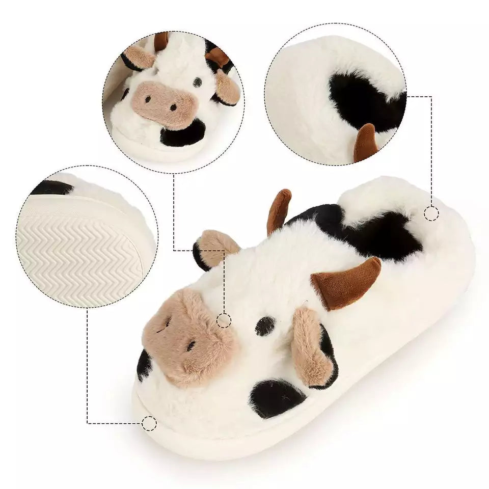 Cartoon Cow Plush Slippers