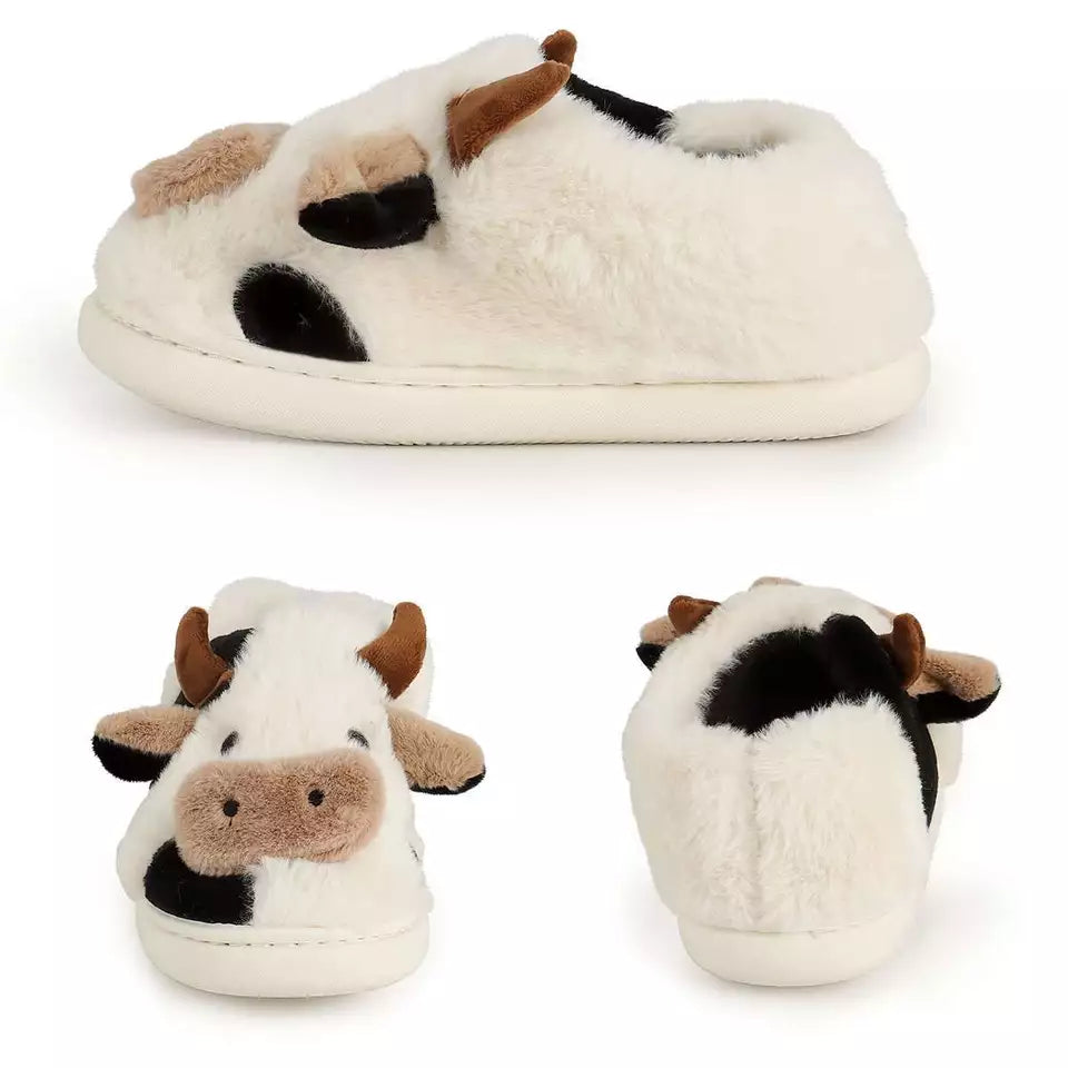 Cartoon Cow Plush Slippers