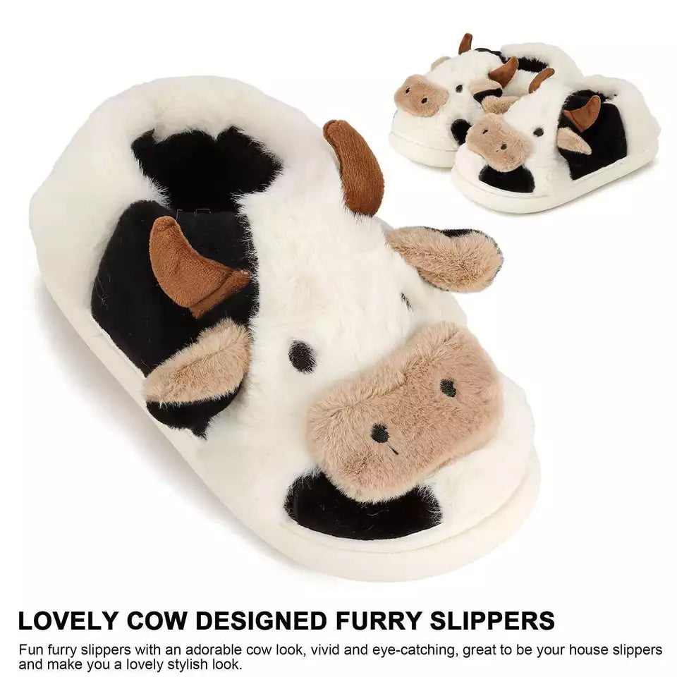 Cartoon Cow Plush Slippers