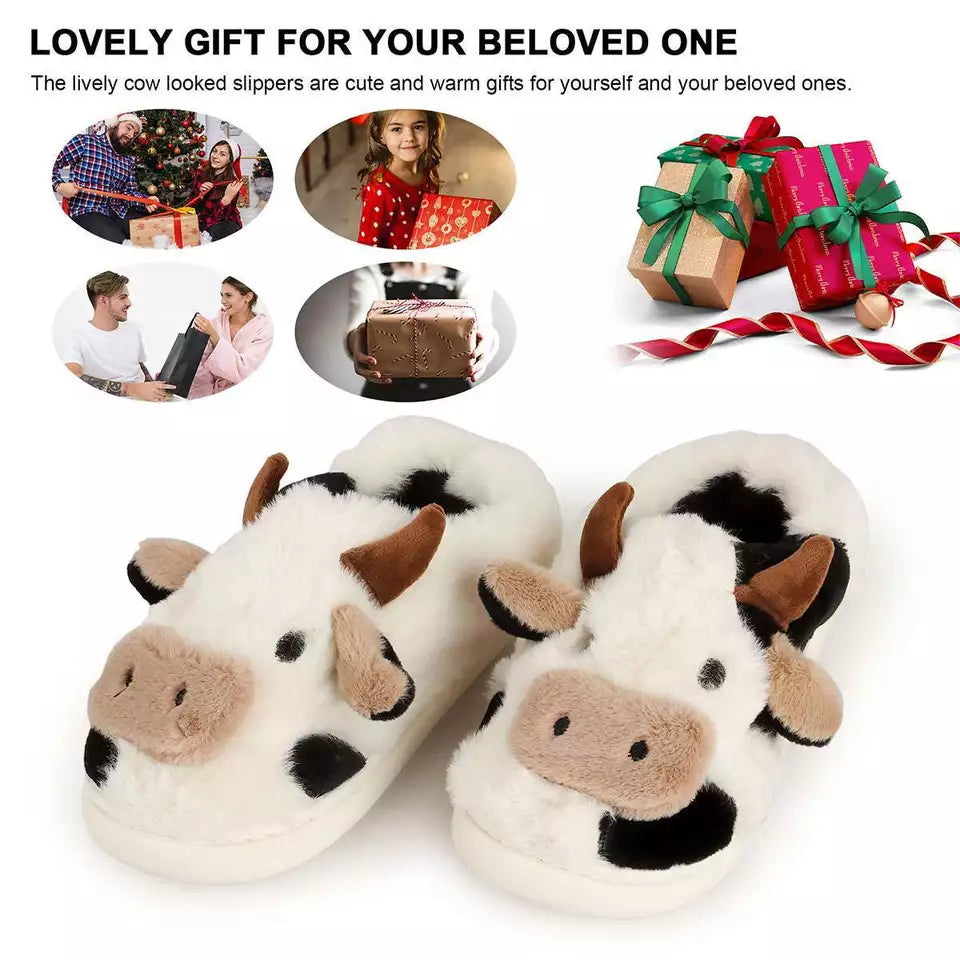 Cartoon Cow Plush Slippers
