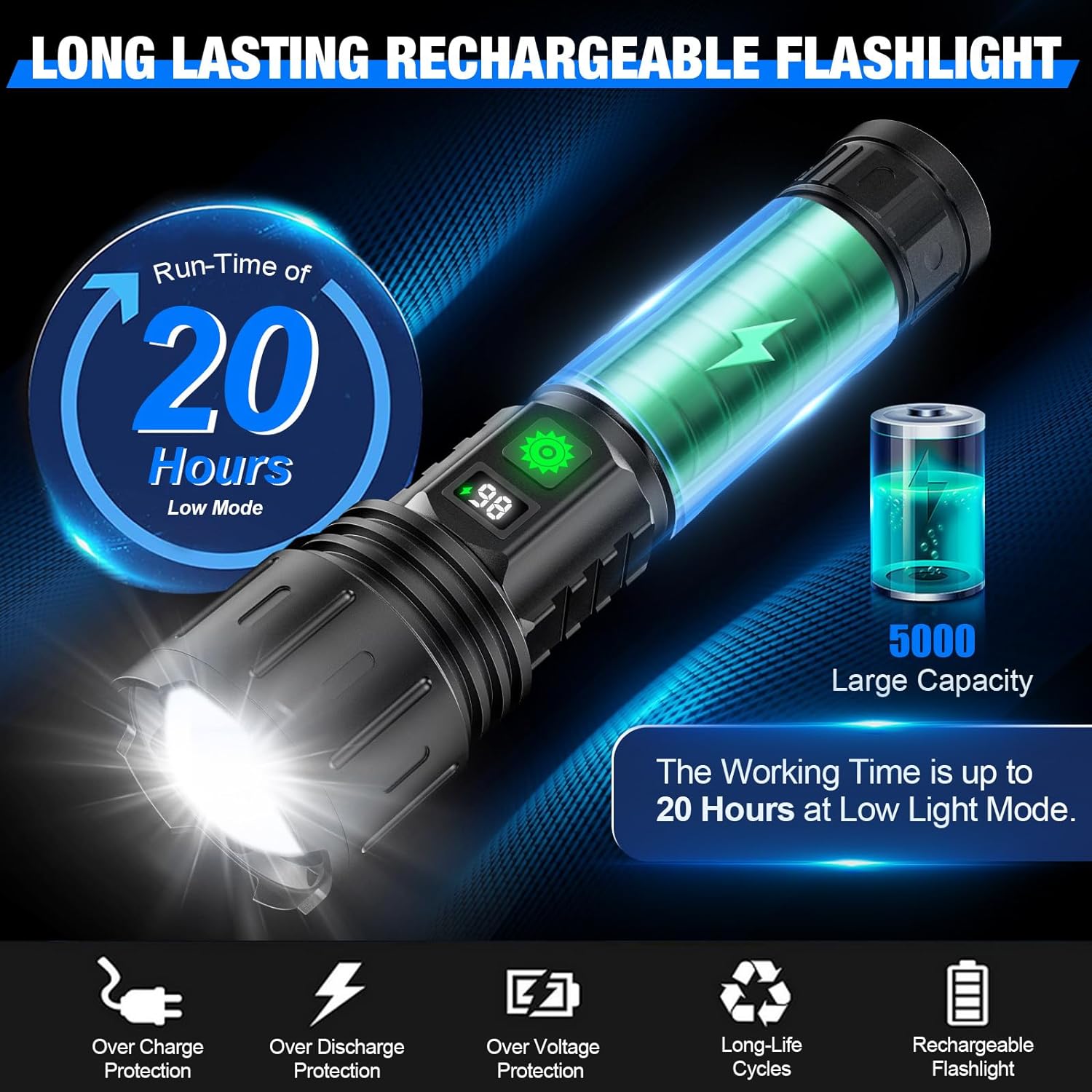 LED flashlight high lumen tactical rechargeable zoomable