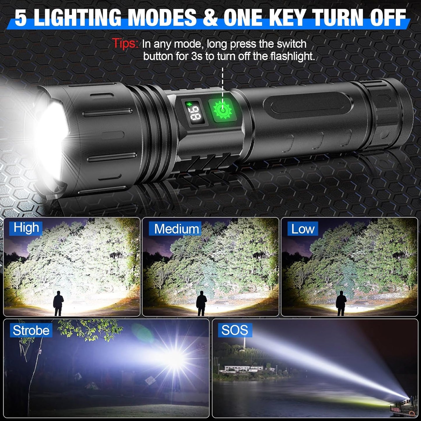 High powered flashlight LED torch compact tactical grade