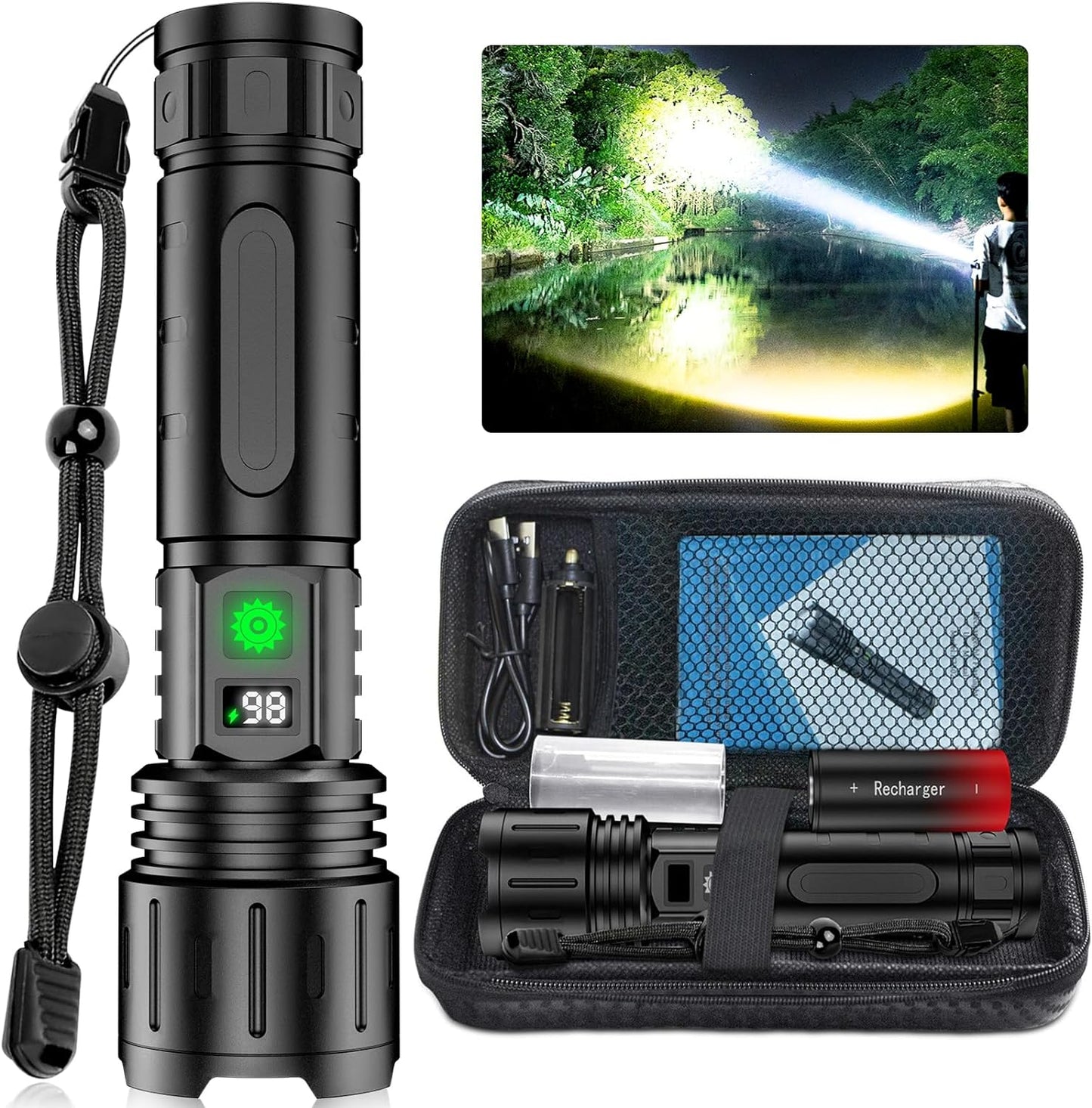Tactical flashlight high lumens LED rechargeable brightest