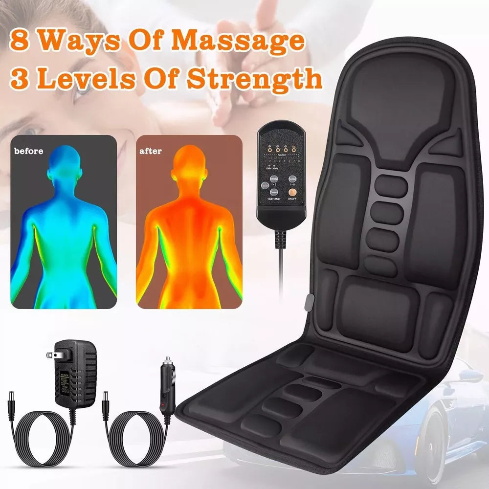 8 Mode Massage Chair Pad With Heated Back Neck Cushion For Car & Home