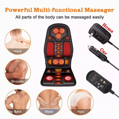 8 Mode Massage Chair Pad With Heated Back Neck Cushion For Car & Home