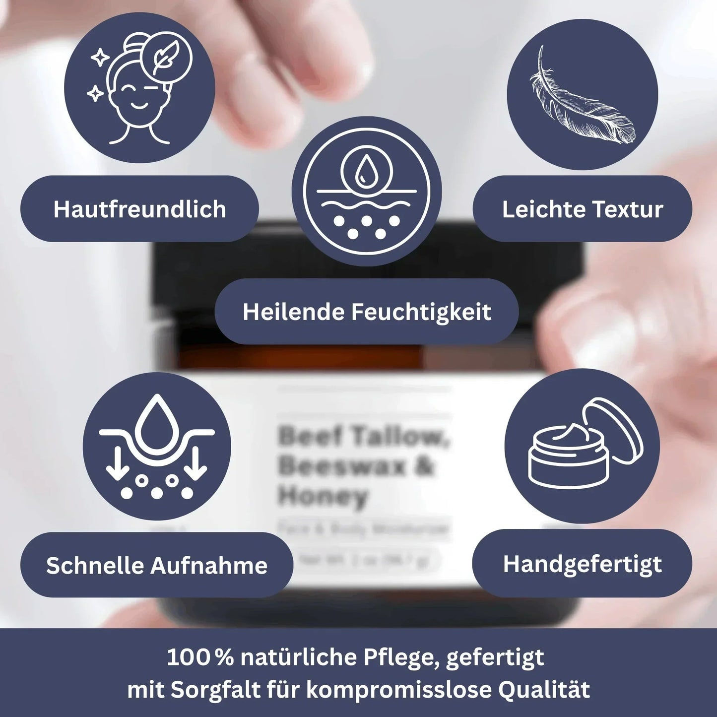 Beef Tallow Moisturizer mit Bienenwachs & Honig – 2-in-1 Hautpflege