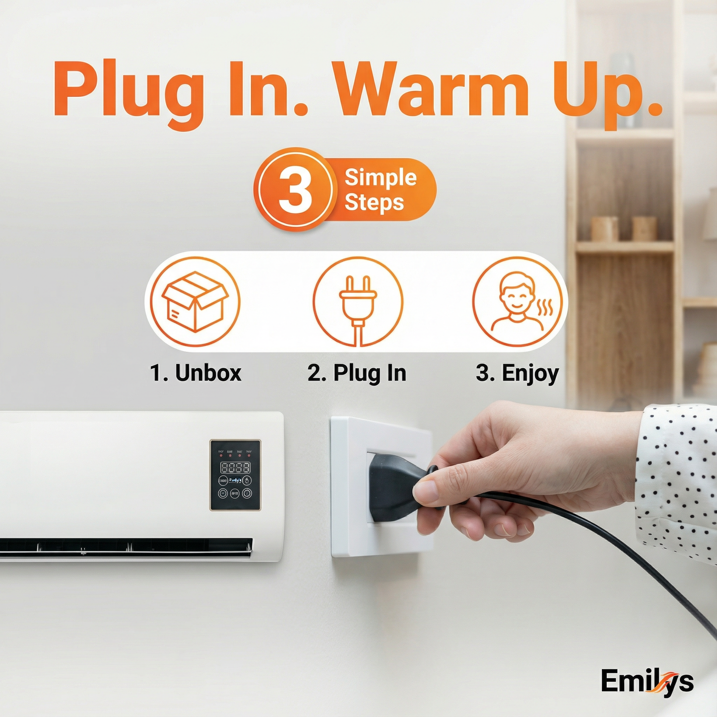 Emilys Electric Heater LED Display - Adjustable Thermostat Temperature Control