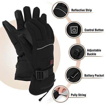 Heated gloves touchscreen waterproof USB rechargeable adjustable heat