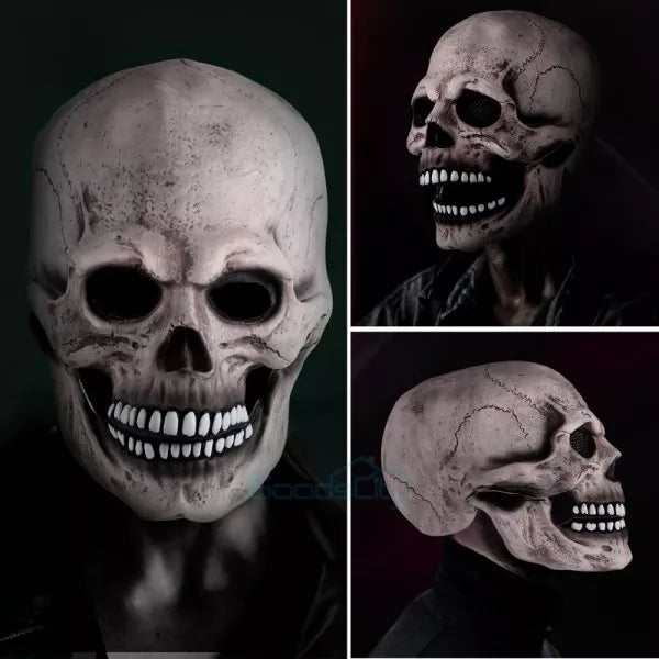 Movable Jaw Realistic Full Head Skull Mask - Human Skeleton Mask for Halloween Party