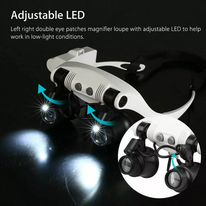 Headband Magnifier with LED Light – 8 Interchangeable Lenses for Precision Work