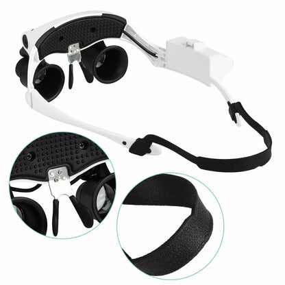 Headband Magnifier with LED Light – 8 Interchangeable Lenses for Precision Work