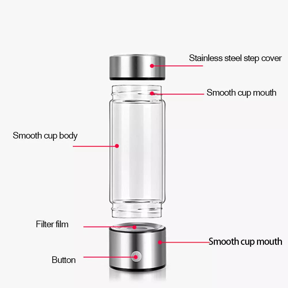 Portable Hydrogen Water Bottle Generator - Alkaline Maker, Water Ionizer, Antioxidant
