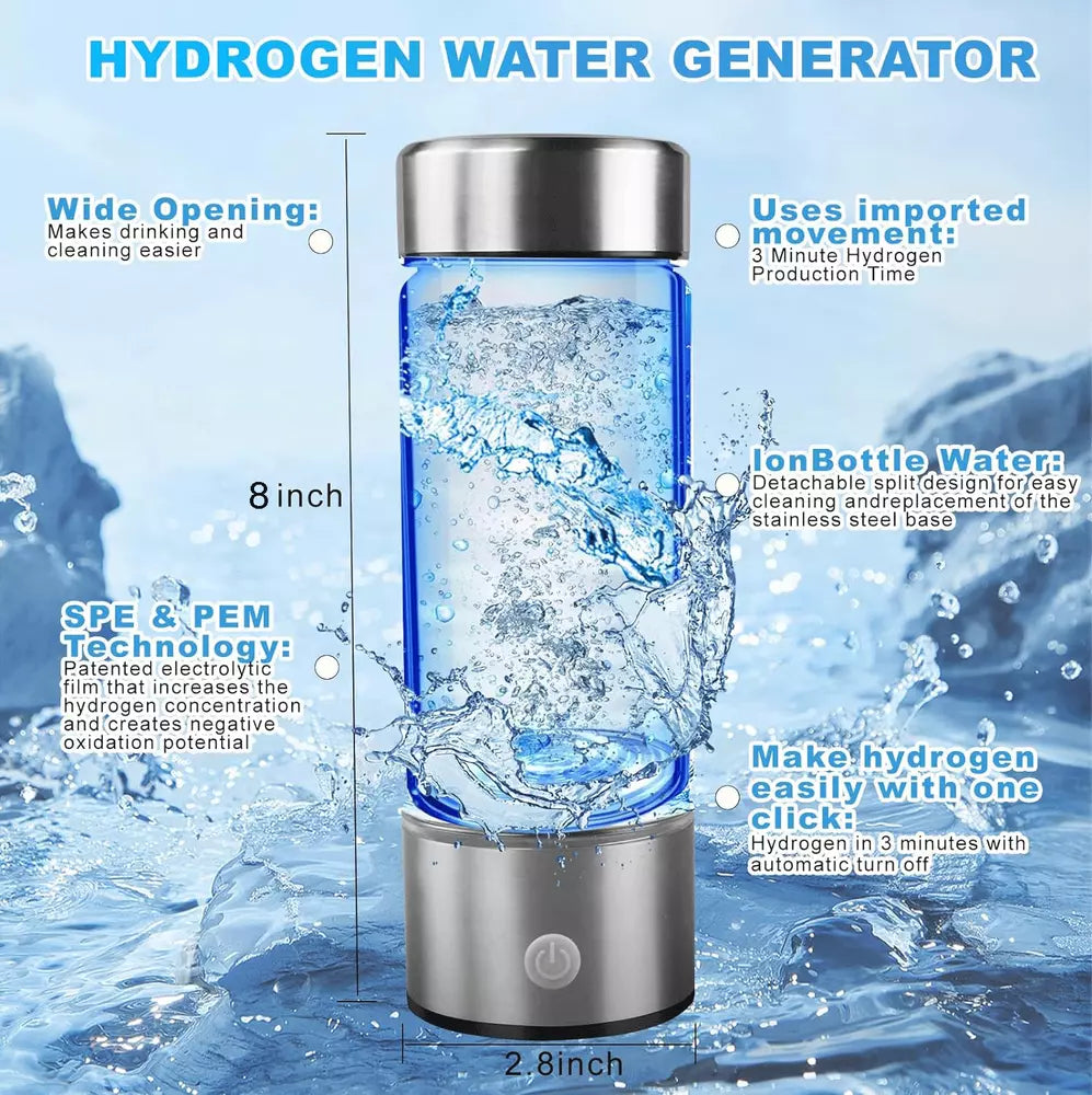 Portable Hydrogen Water Bottle Generator - Alkaline Maker, Water Ionizer, Antioxidant
