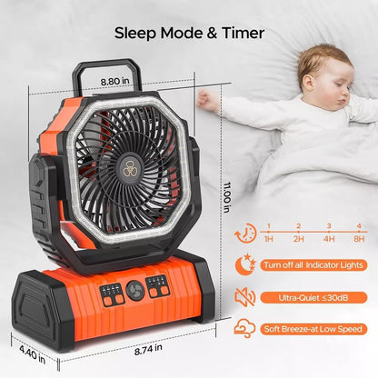 Rechargeable Portable Camping Fan - Ceiling Fan with Light and Remote Control