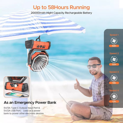 Rechargeable Portable Camping Fan - Ceiling Fan with Light and Remote Control