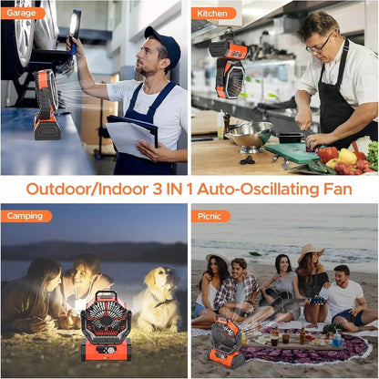 Rechargeable Portable Camping Fan - Ceiling Fan with Light and Remote Control