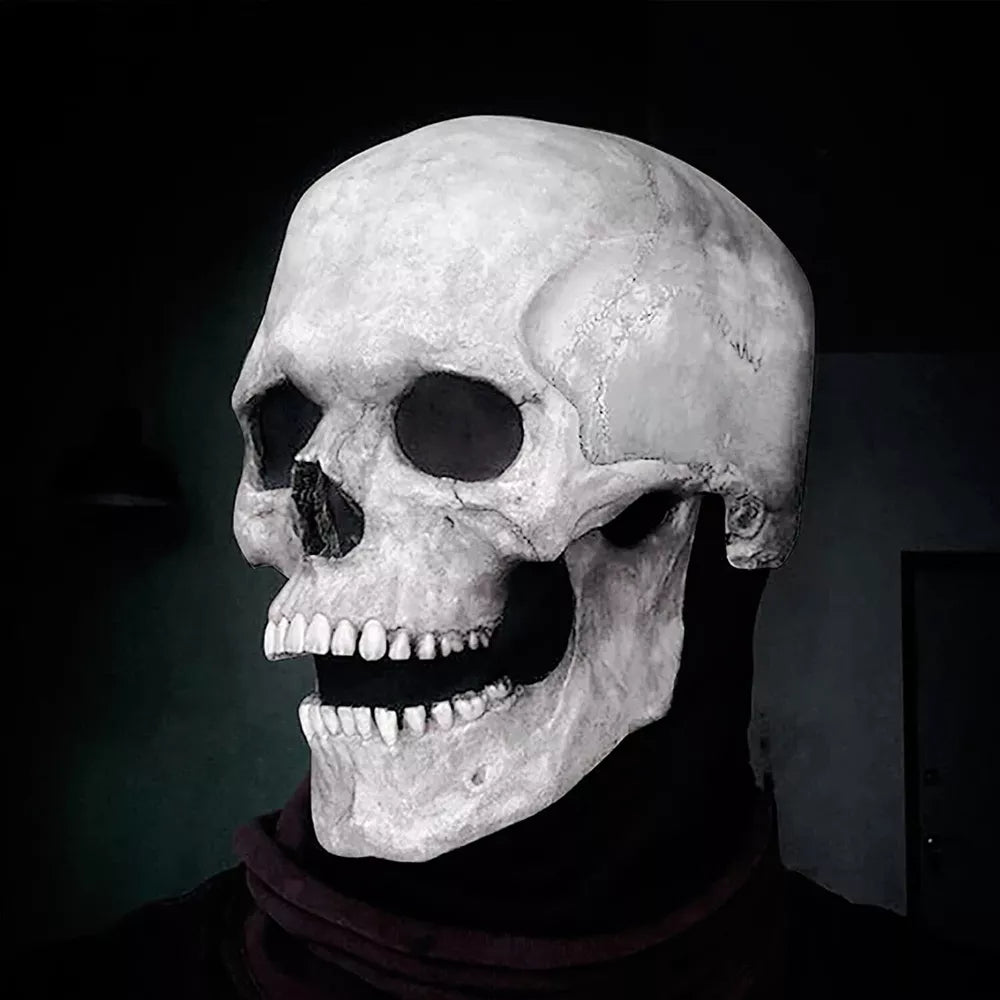 Movable Jaw Realistic Full Head Skull Mask - Human Skeleton Mask for Halloween Party