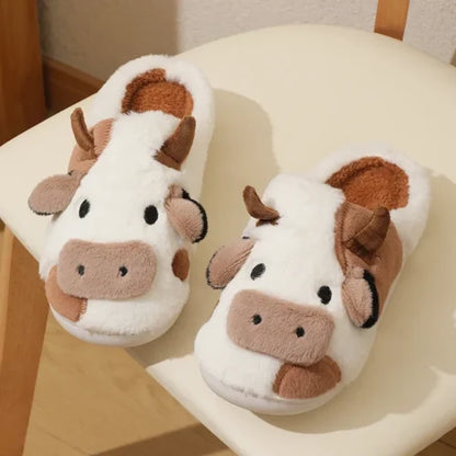 Cartoon Cow Plush Slippers