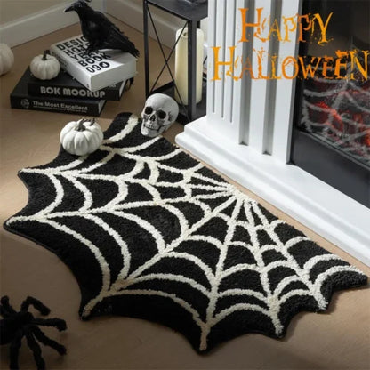 Black Spider Web Halloween Rug