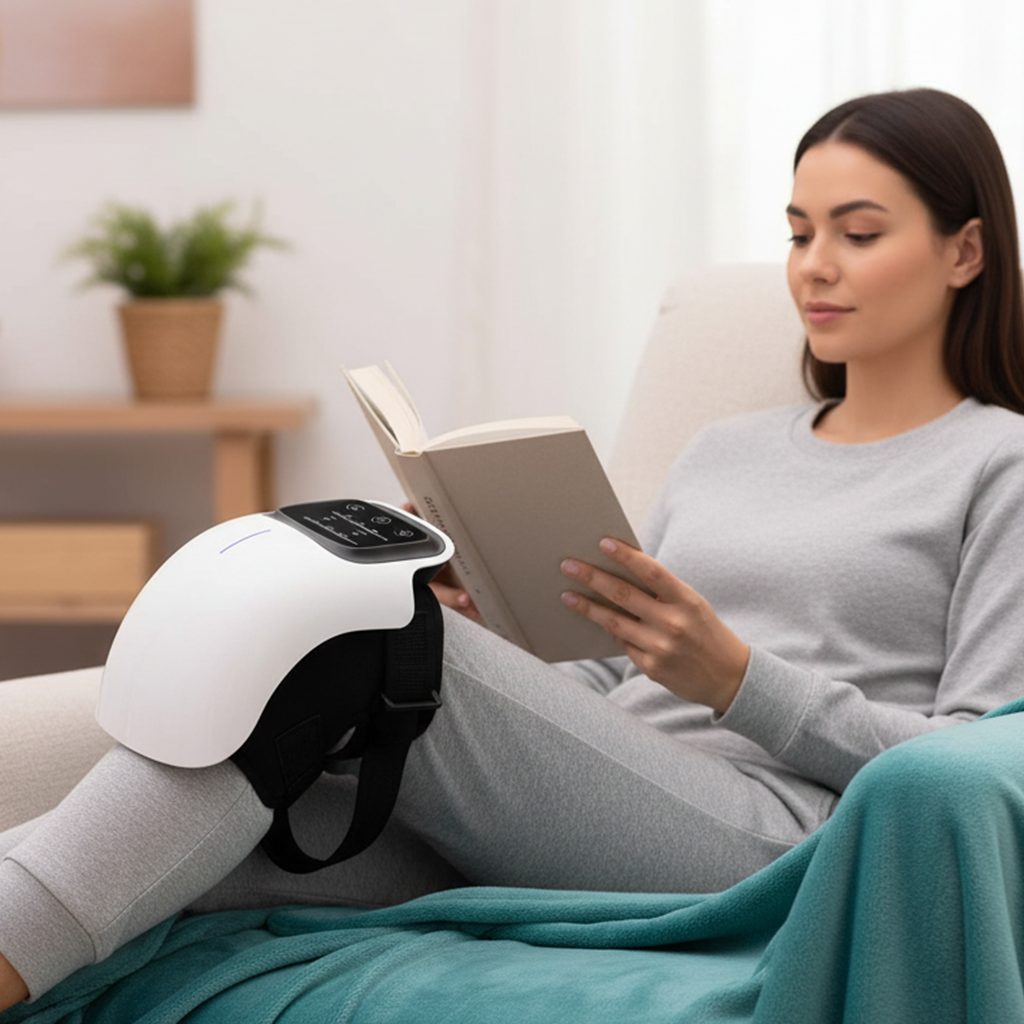 Heated knee massager with heat vibration red light therapy arthritis pain relief device home use cordless