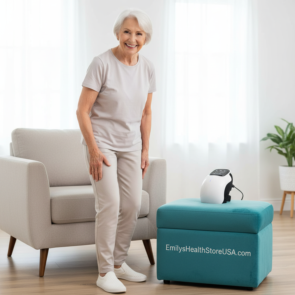 Heated knee massager results happy senior woman pain relief arthritis recovery mobility improved